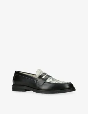 DUKE & DEXTER Wilde Fall of Giants Penny Leather Loafers - EUR 46 / 12 UK MEN in BLK/WHITE, additional product view 3