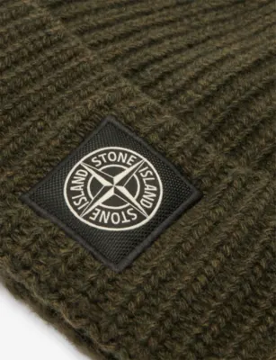 STONE ISLAND Logo-Patch Ribbed Wool Beanie Hat detail 2