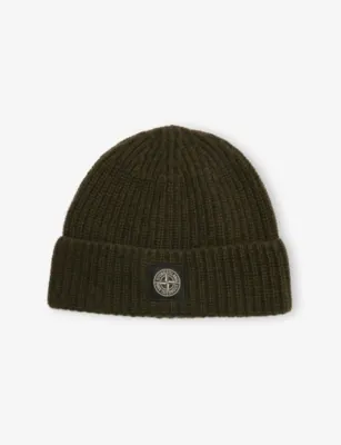 STONE ISLAND Logo-Patch Ribbed Wool Beanie Hat