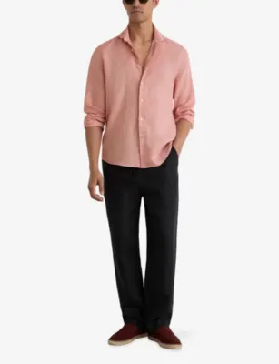 REISS Ruban Spread-Collar Linen-Shirt detail 2