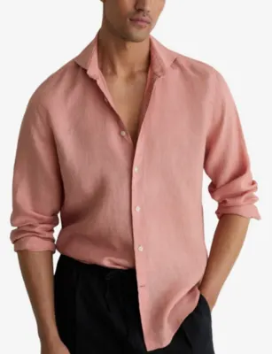 REISS Ruban Spread-Collar Linen-Shirt detail 3