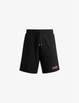 HUGO Logo-print relaxed-fit cotton sweatshorts - OPEN WHITE