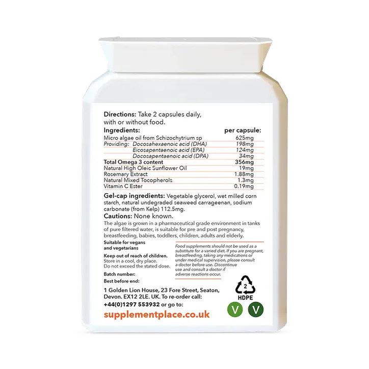 Supplement Place Vegan Omega 3 625mg | EPA+DHA+EPA | 60 Capsules detail 2