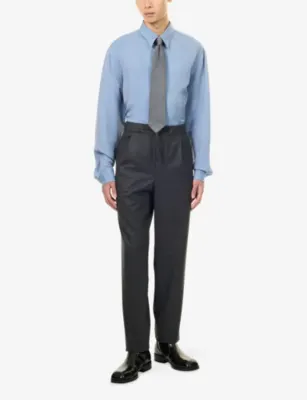 GIORGIO ARMANI Long-Sleeve Regular-Fit Silk Shirt in PLACID BLUE, additional product view 2