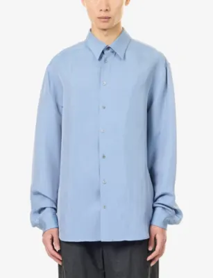 GIORGIO ARMANI Long-Sleeve Regular-Fit Silk Shirt in PLACID BLUE, additional product view 3