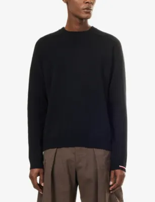 MONCLER Striped-Trim Wool Jumper in BLACK, additional product view 3