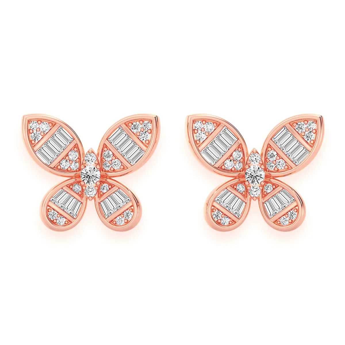 For Him Butterfly Baguette Diamond Stud Earrings in Rose Gold / Natural Diamond – Earring