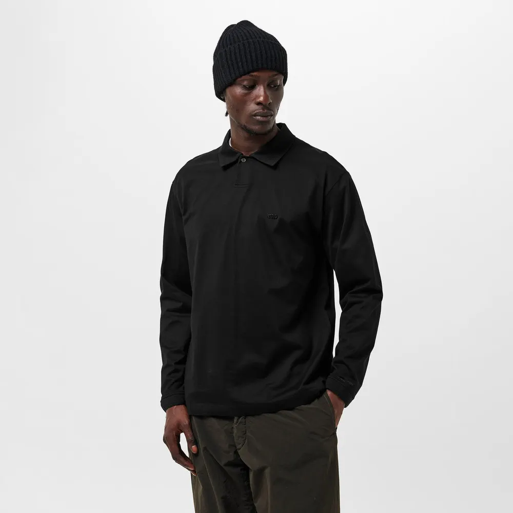 Massimo Osti Studio Men's Long Sleeve Polo Shirt in Black 999, additional product view 3