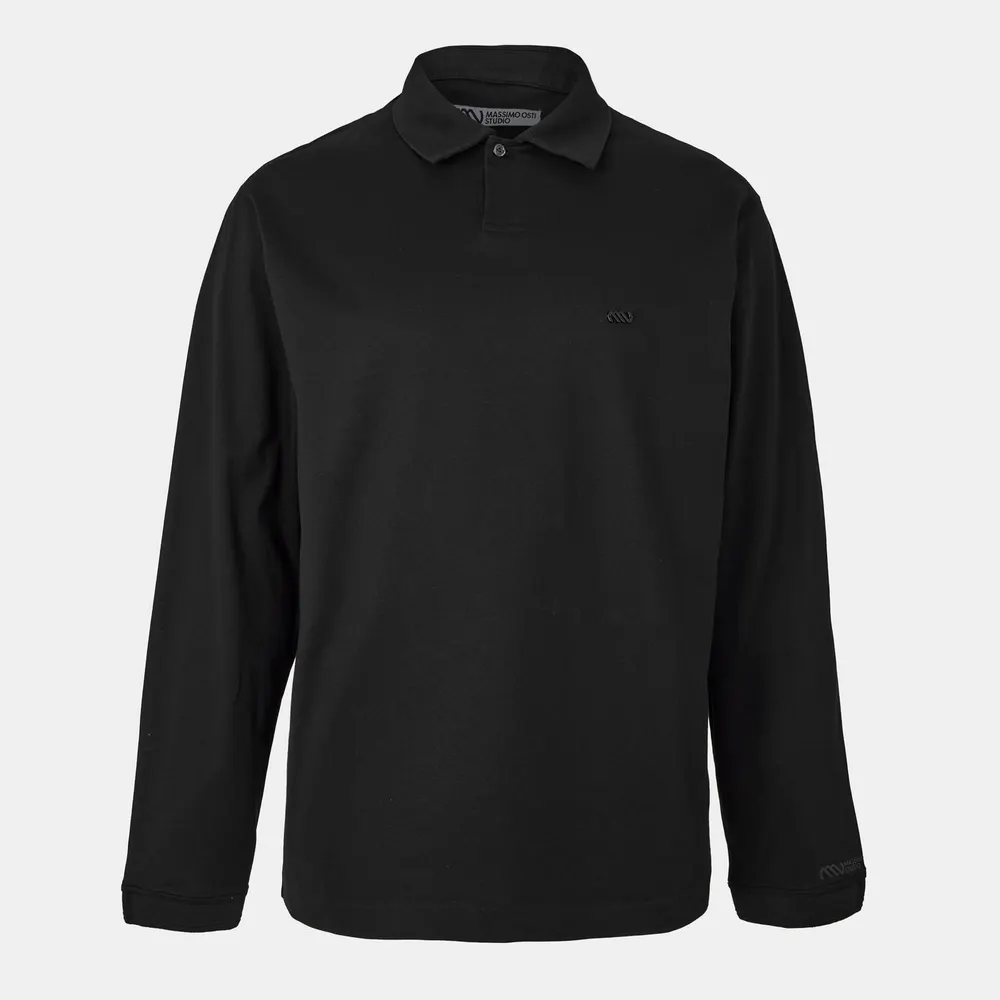 Massimo Osti Studio Men's Long Sleeve Polo Shirt in Black 999 – Clothing