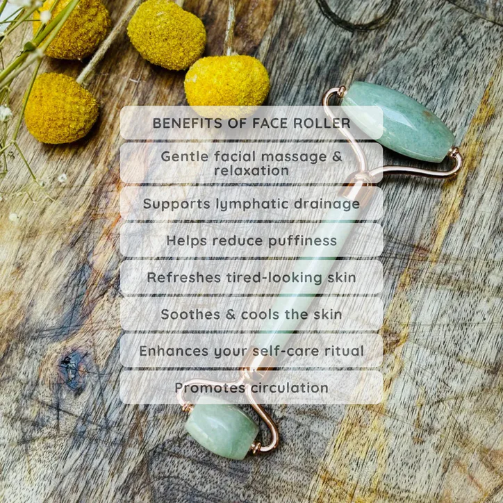 Fig Gua Sha & Face Roller - Jade Roller Natural Stone Set - Aventurine detail 3