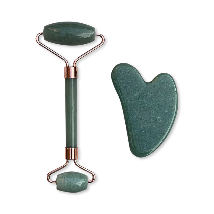 Fig Gua Sha & Face Roller - Jade Roller Natural Stone Set - Aventurine