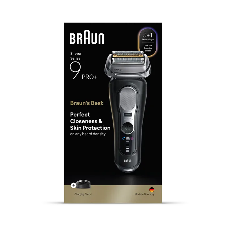 BRAUN Series 9 PRO+ Electric Shaver, Pro SensoAdapt, Charging Stand, 9610S, Black