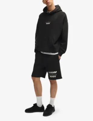 HUGO Branded-print elasticated-waist cotton-jersey shorts detail 2