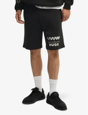 HUGO Branded-print elasticated-waist cotton-jersey shorts detail 3