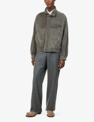 GIORGIO ARMANI Stand-Collar Multi-Pocket Suede Jacket in GUNMETAL, additional product view 2