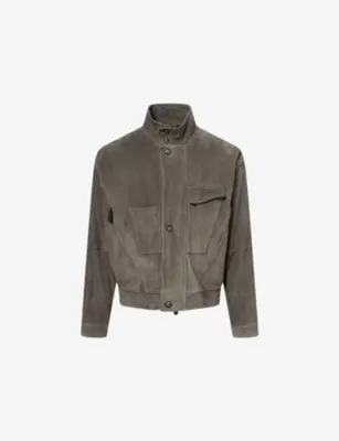 GIORGIO ARMANI Stand-Collar Multi-Pocket Suede Jacket in GUNMETAL – Mens | Coats & jackets | Leather jackets | Suede