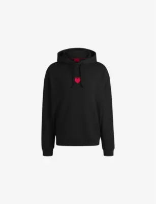 HUGO Brand-Print Cotton-Jersey Hoody - BLACK