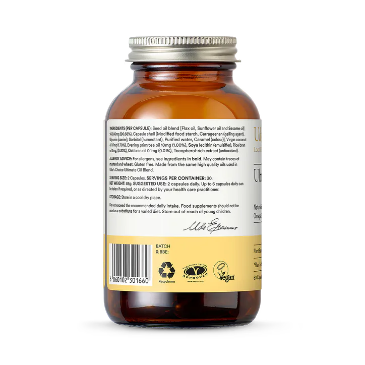 Udo's Choice Omega 3-6-9 Ultimate Oil Blend 60's - Vegetarian & Vegan Capsules, additional product view 3