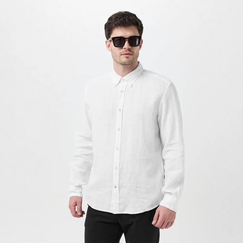 Boss Men's H Liam Black Long Sleeve Plain Shirt detail 3