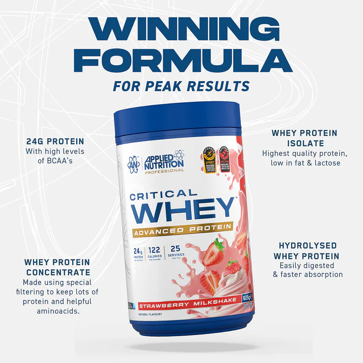 Applied Nutrition Critical Whey Protein Powder Strawberry Milkshake 825g detail 3