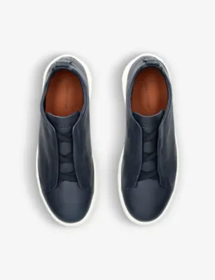 ZEGNA Triple Stitch Secondskin Leather Low-Top Trainers - EUR 46 / 12 UK MEN in NAVY, additional product view 2