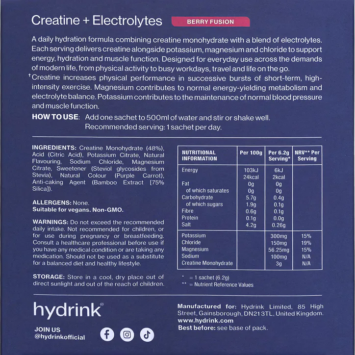 Hydrink Creatine & Electrolytes Berry Fusion - 6 sachets detail 2