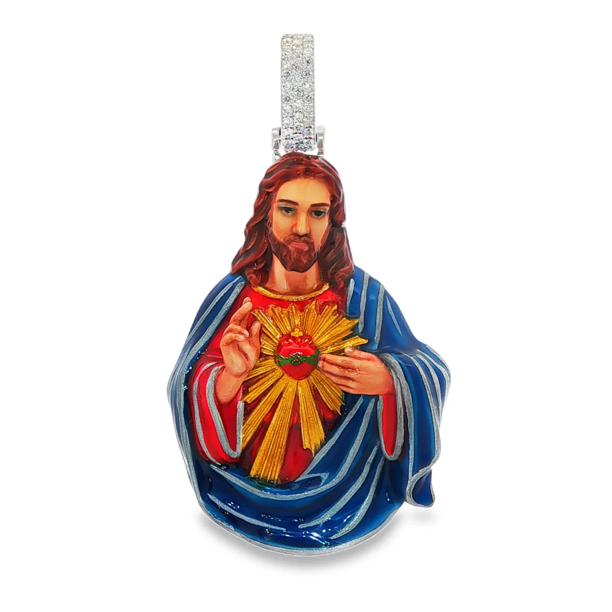MARYAM - For Him SILVER Sacred Heart Jesus Enamel Pendant 71153 in Silver – Pendant