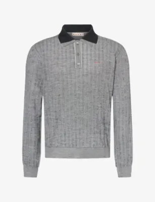 MARNI Logo-Embroidery Long-Sleeve Wool Polo Knit