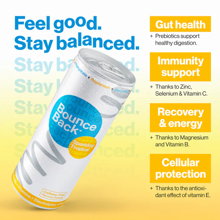 Bounce Back Case of 12 x 250ml Tropical Flavour Low Calorie Caffeine-Free Sparkling Soft Drink detail 3
