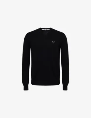 COMME DES GARCONS PLAY Logo-Patch Long-Sleeve Wool Sweater - LIGHT GREY in BLACK – Mens | Knitwear | Jumpers