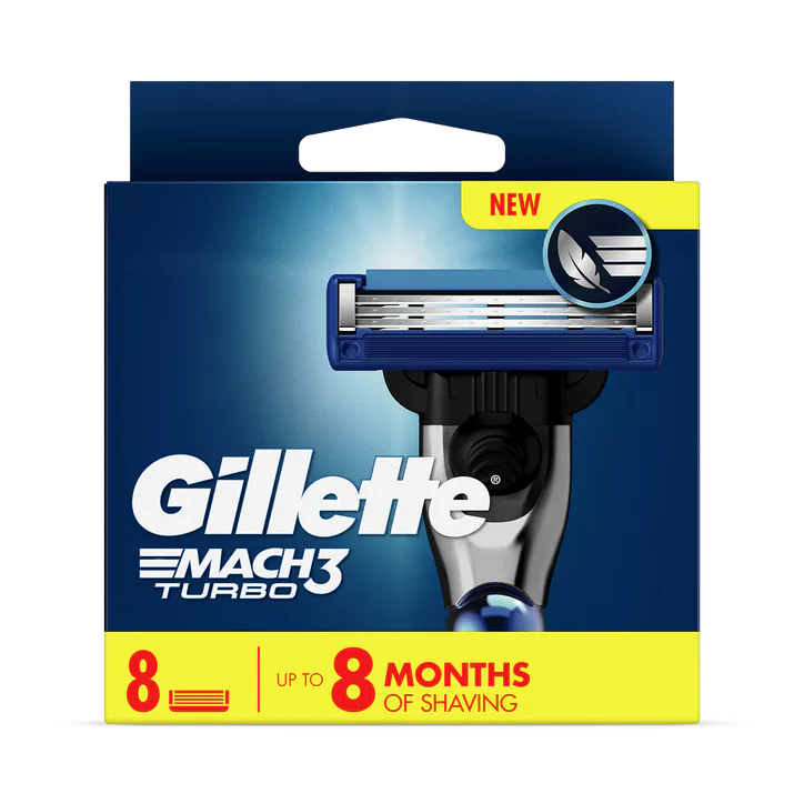 Gillette Mach3 Turbo Razor Refills for Men, 8 Razor Blade Refills