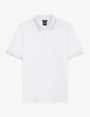 BOSS Contrast-Trim Short-Sleeve Cotton Polo - Dark Blue