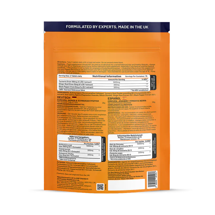 Prowise Healthcare Turmeric Tablets 5400mg with Black Pepper, Ginger 150 Easy Tablets detail 2