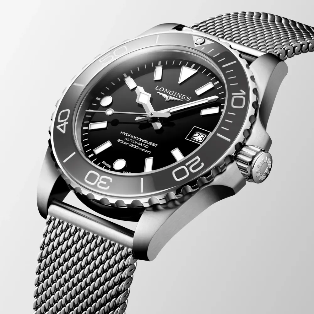 Longines Hydroconquest 39mm Mens Watch Black Mesh in Black, additional product view 3