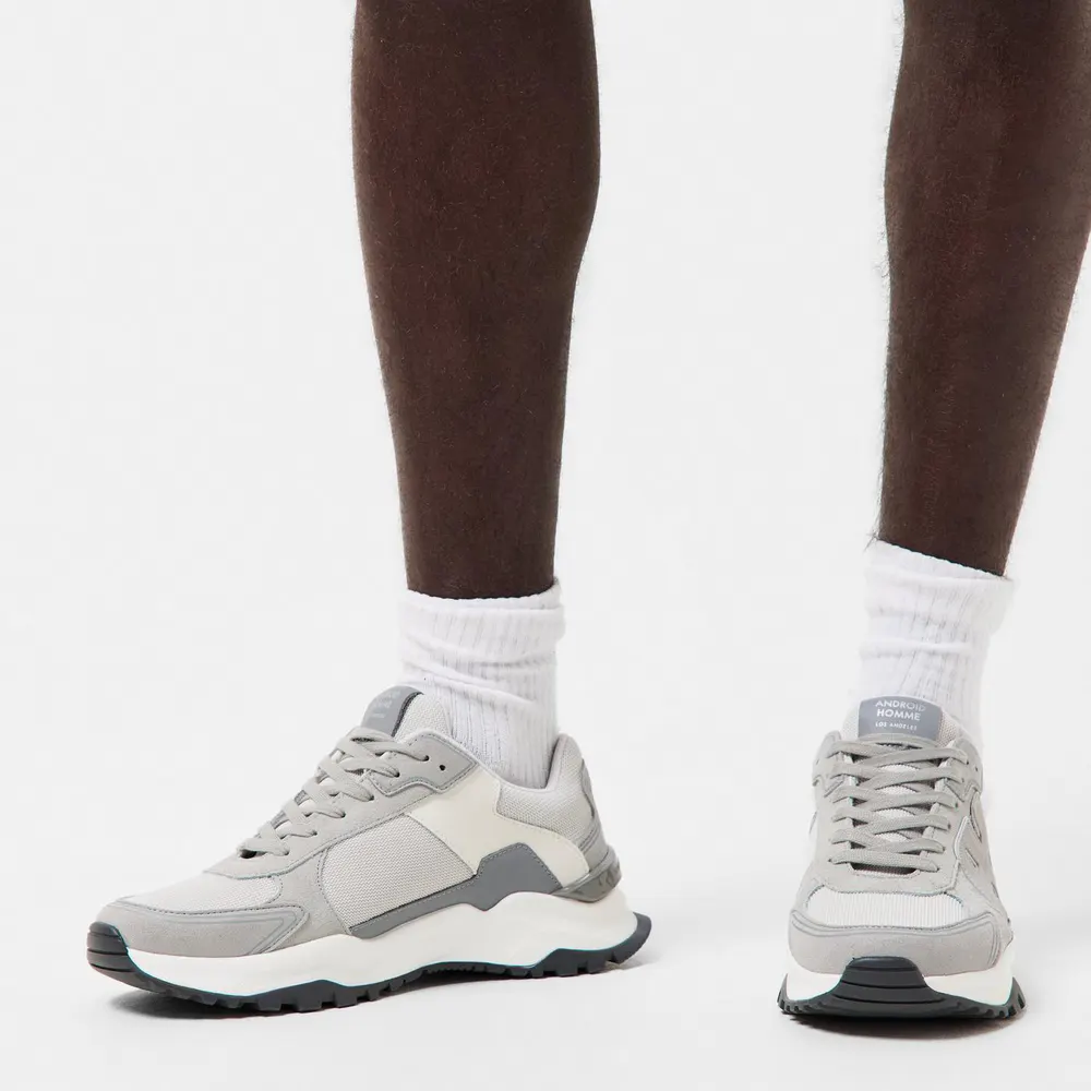 Android Homme Men's Multi-Material Chunky Trainers in Light Grey, additional product view 3