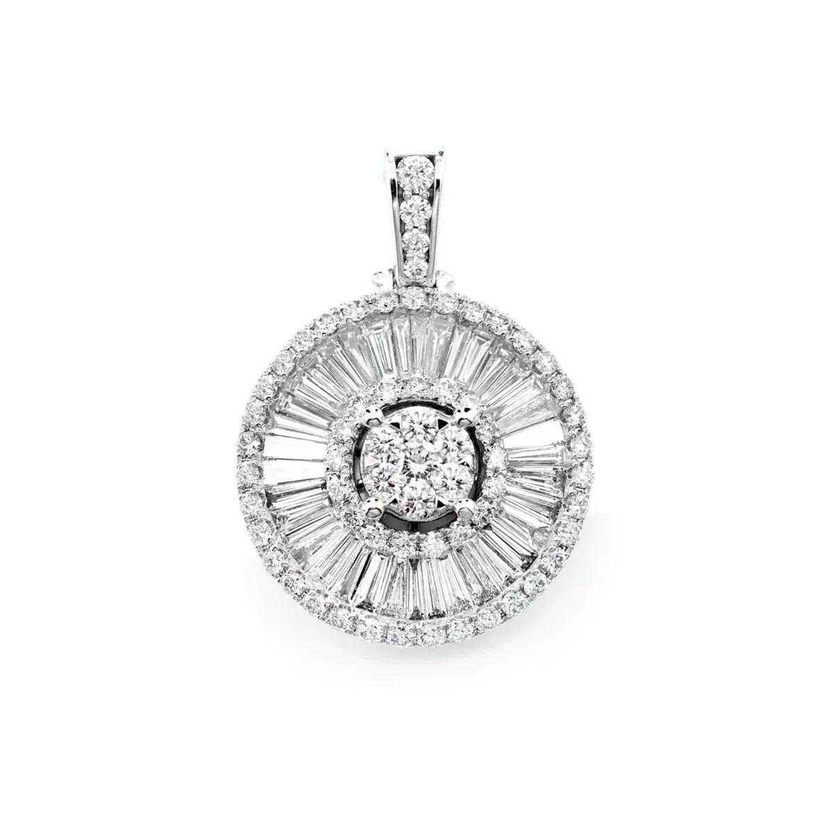 For Him Round and Baguette Cluster Halo Diamond Pendant in White Gold / Lab Grown Diamond – Pendant