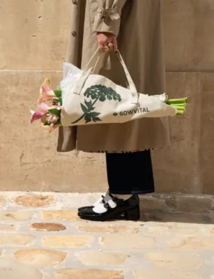 SOWVITAL Monet Quote Cotton Flower Tote Bag in WHITE, additional product view 2