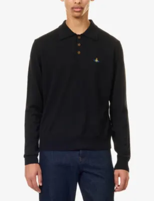 VIVIENNE WESTWOOD Mark Long-Sleeve Wool Polo Shirt detail 3