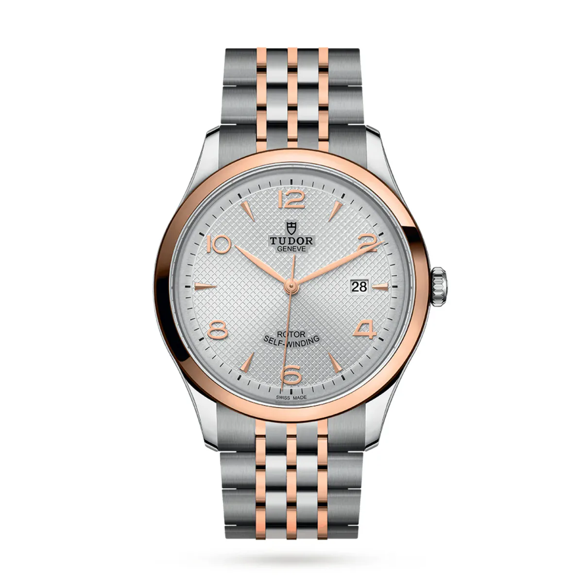 Tudor 1926 41mm Mens Watch Steel Case Rose Gold Bezel Silver Dial