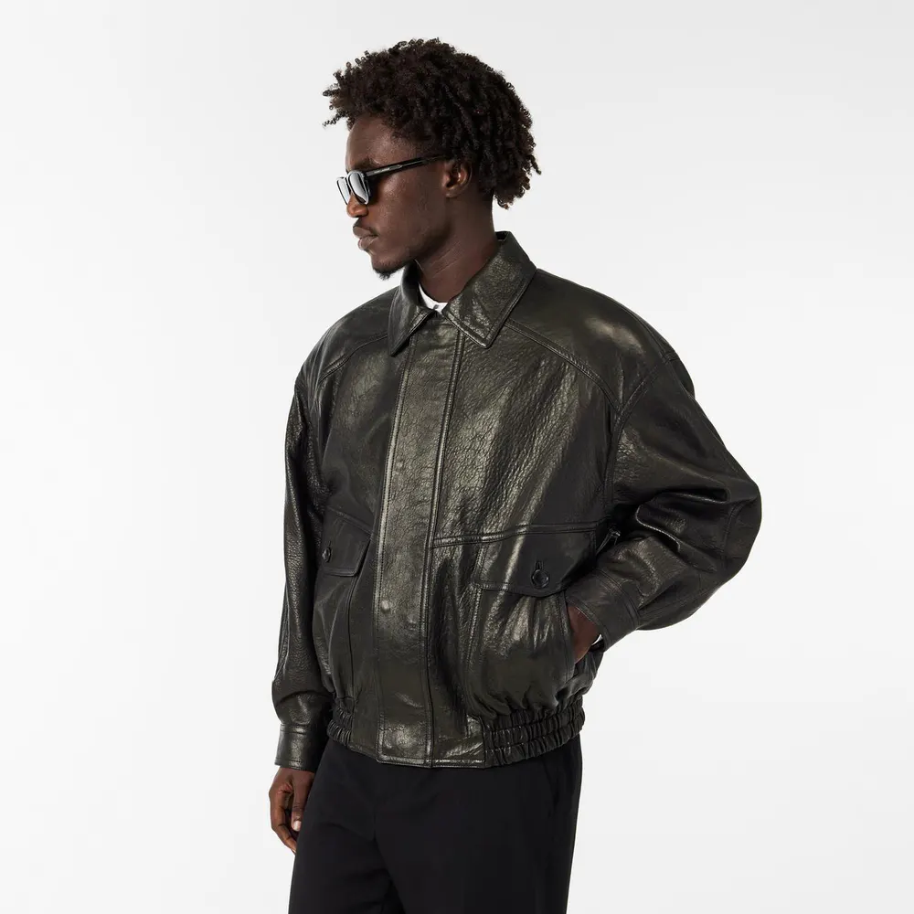 Saint Laurent Men's Leather Slim Fit Jacket detail 3