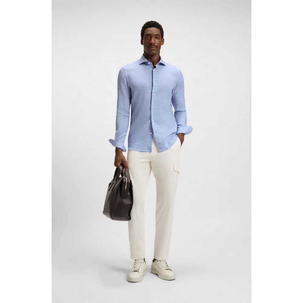 Boss L-Hays Slim Fit Linen Shirt in Turquoise, additional product view 2