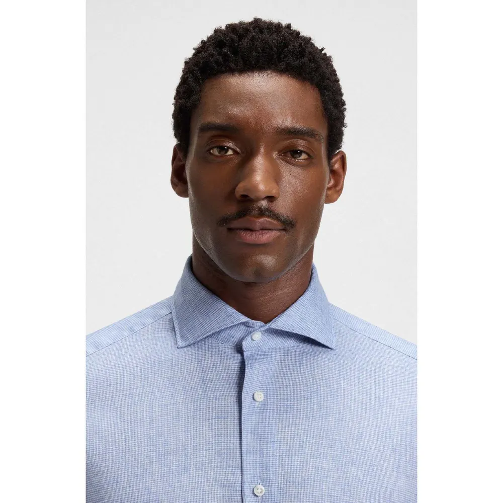 Boss L-Hays Slim Fit Linen Shirt in Turquoise, additional product view 3