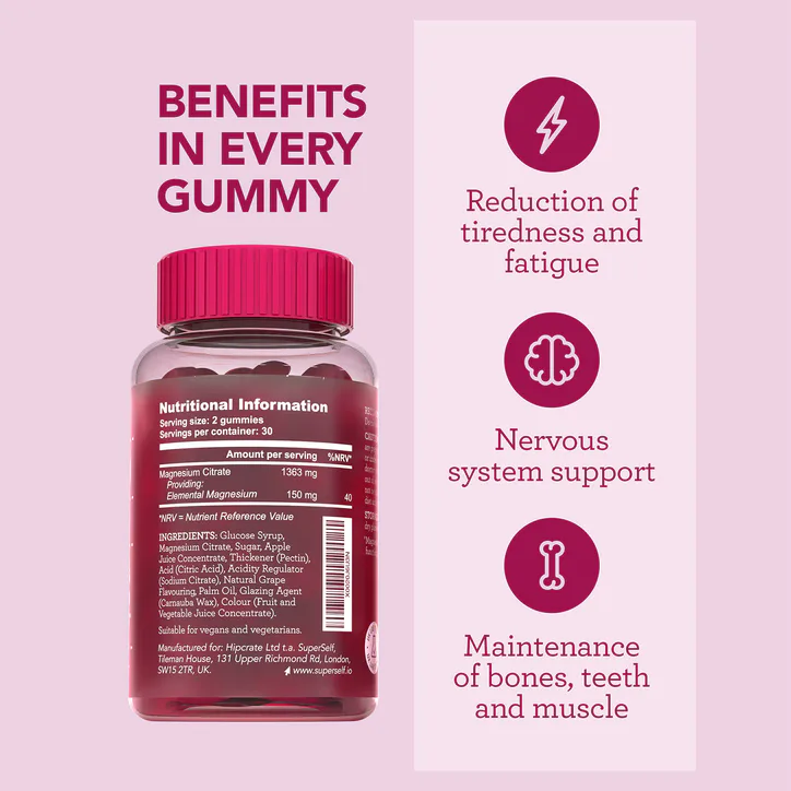 SuperSelf Magnesium 150mg Grape Flavour 60 Gummies detail 2