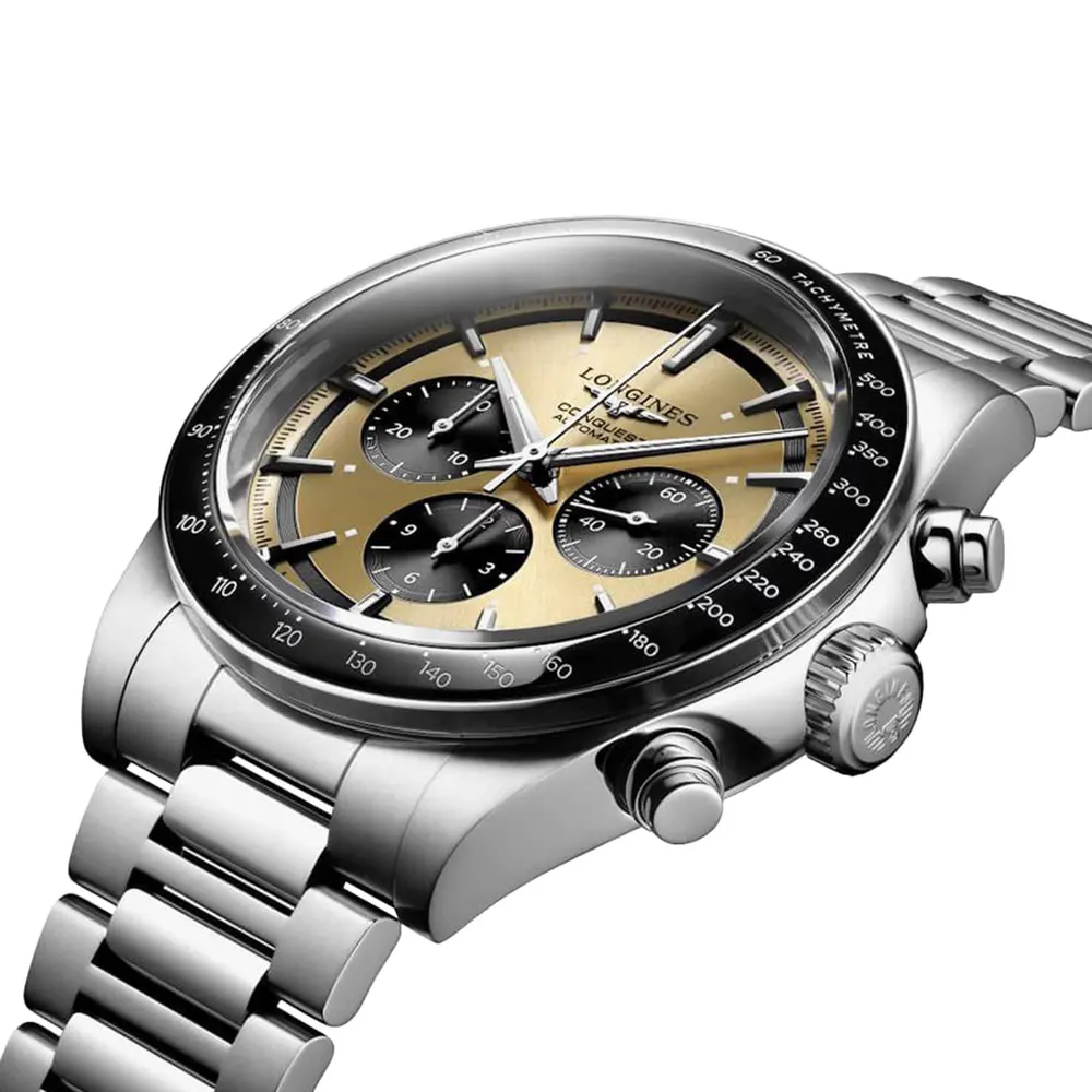 Longines Conquest Chronograph 42mm Mens Watch Brown detail 2