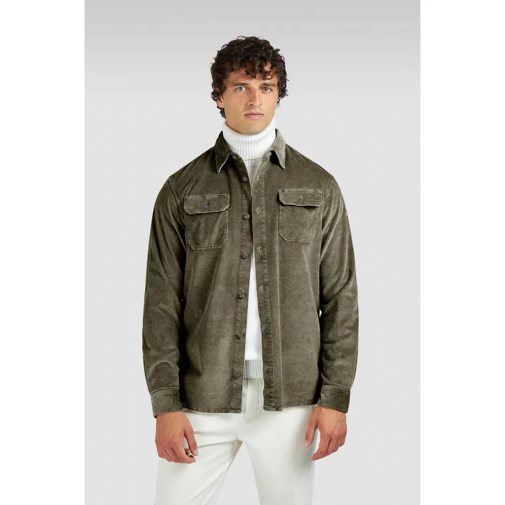 Paul And Shark Men's Corduroy Relaxed Fit Overshirt in Khaki, additional product view 2