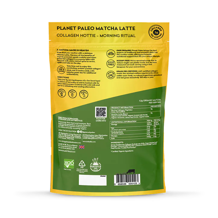 Planet Paleo Matcha Latte 225g. Collagen Powder Drink. detail 2