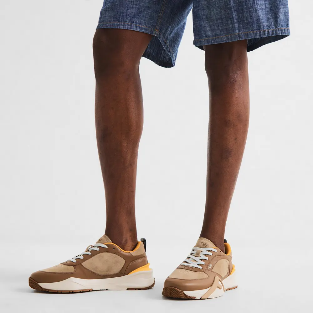 Fendi Mens Flow Trainers in Beige, additional product view 3