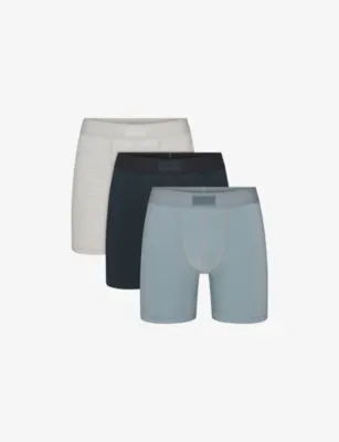 SKIMS Branded-Waisband Pack of Three Cotton-Blend Boxer Briefs