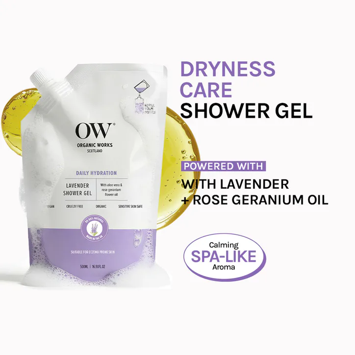 Organic Works Lavender Shower Gel 500ml Refill Pouch, additional product view 3