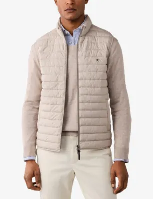 HACKETT Ultra Lightweight Logo-Embroidered Shell Gilet in NATURAL BEIGE, additional product view 3